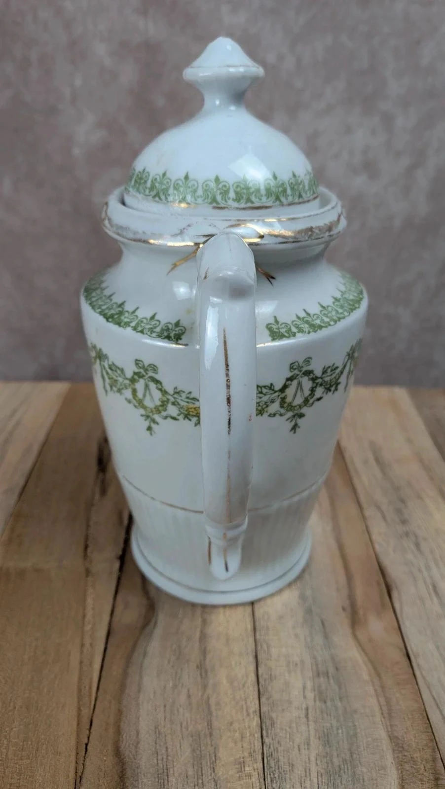 Antiga chaleira inglesa de porcelana com decoração verde – photo 6